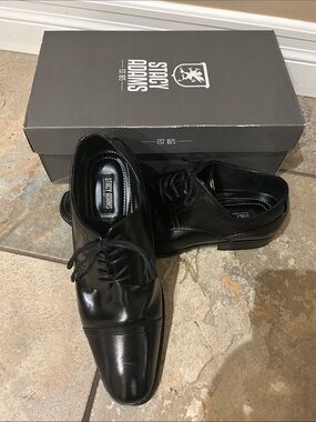 Stacy Adams Black Leather Cap-Toe Lace-Up Oxfords